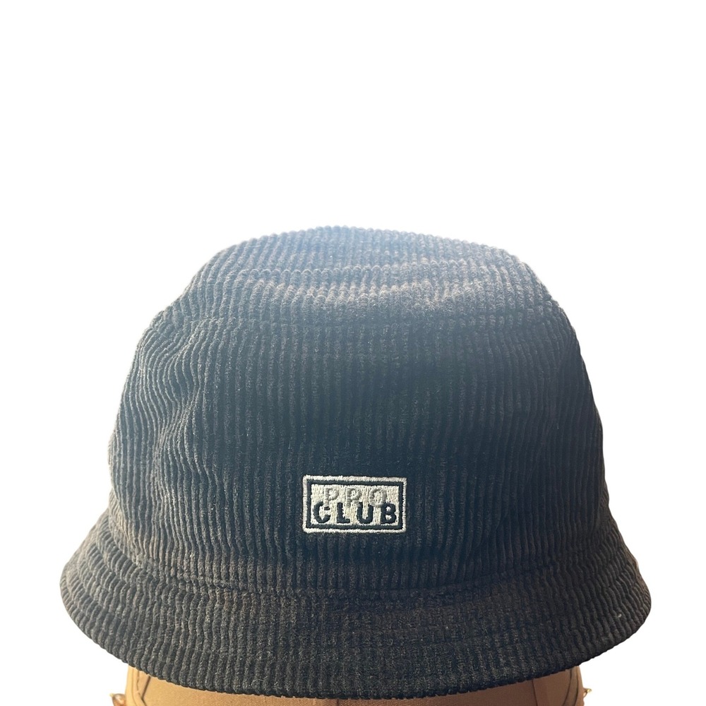 Pro Club Corduroy Bucket Hat Black Cotton Headwear S/M Streetwear Logo Patch